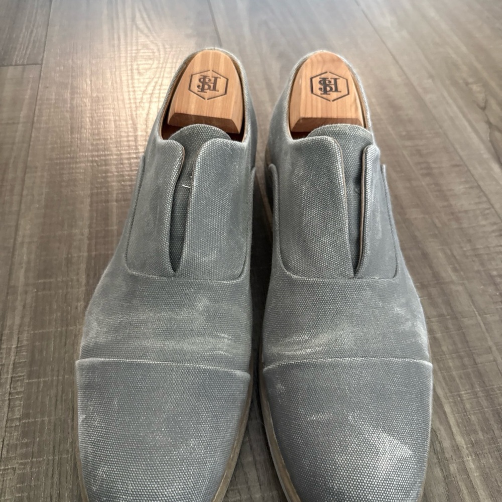 John Varvatos Gray Suede Loafers with Elastic Panels